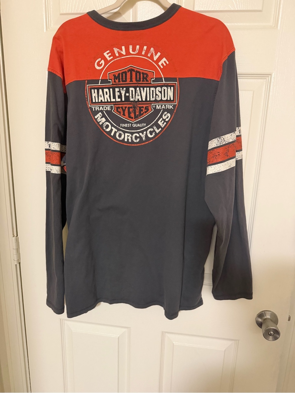 Harley-Davidson Gray Long Sleeve Henley with Orange Accents - Picture 4 of 5